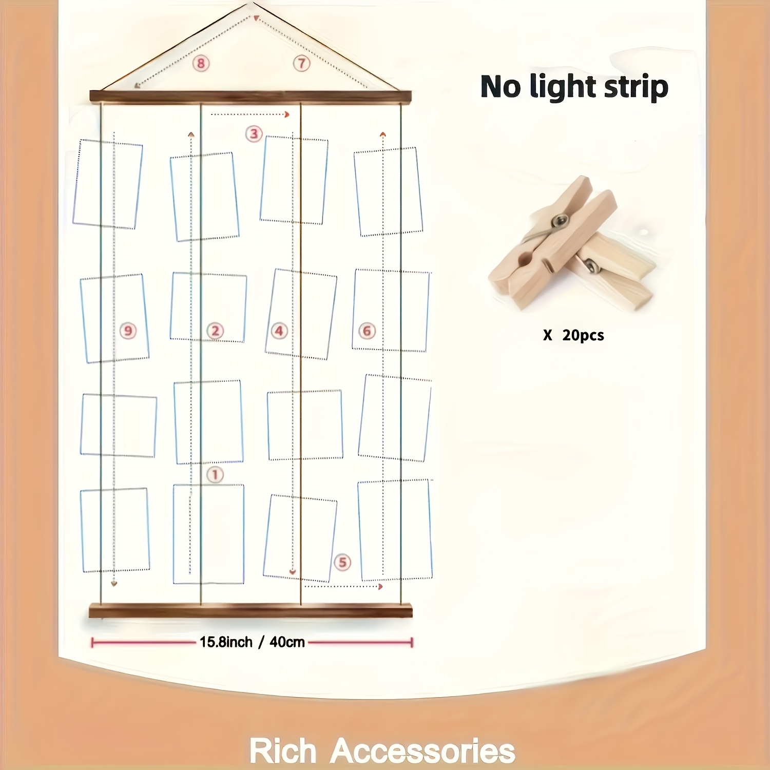 Photo Collage Wall Art Frame With 20 Clips And Hanging Wire For Polaroid Artworks Multiple Photos Display