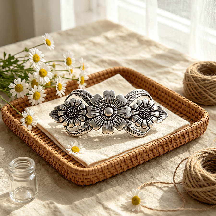 TEMU 1pc Retro Elegant Embossed Flower Hair Clip, Premium Versatile Spring Hair Clip, Stylish Hair Decoration Accessories, Styling Ornament For Women