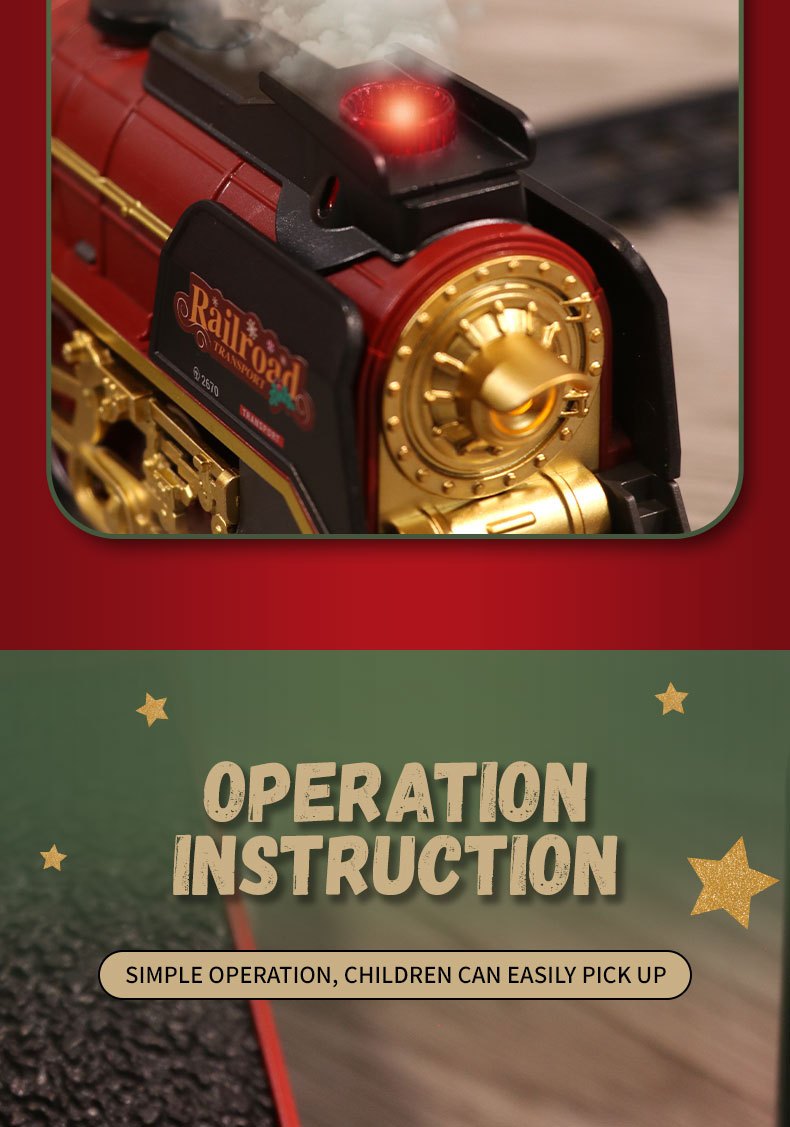 The 9064B-1 steam-powered remote-control Christmas train set comes with a remote control, lights, sound effects, and exquisite tracks. It is suitable for children aged 3 to 8 and above.