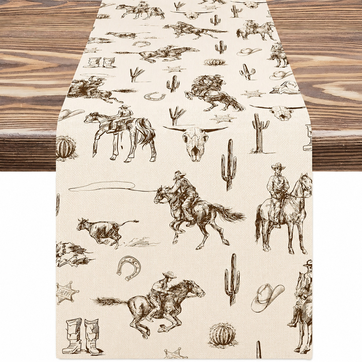 TEMU 1pc Table Runner, 1pc Western Cowboy Table Runner Brown Wild West Rodeo Dining Table Decor Farmhouse Style Tablecloth Suitable For Farmhouse,