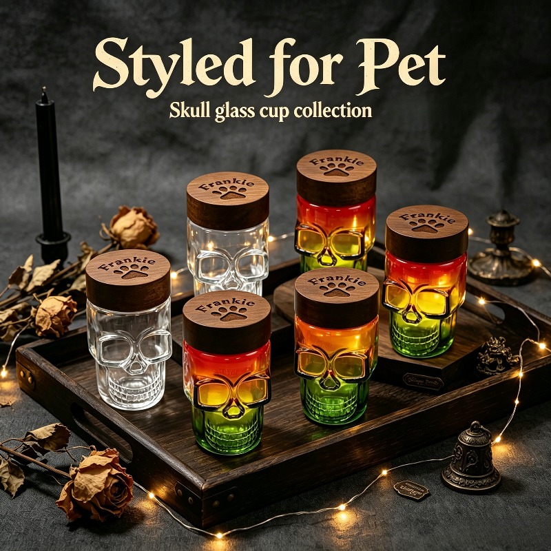 Personalized Skull-Shaped Glass Pet Treat Jar