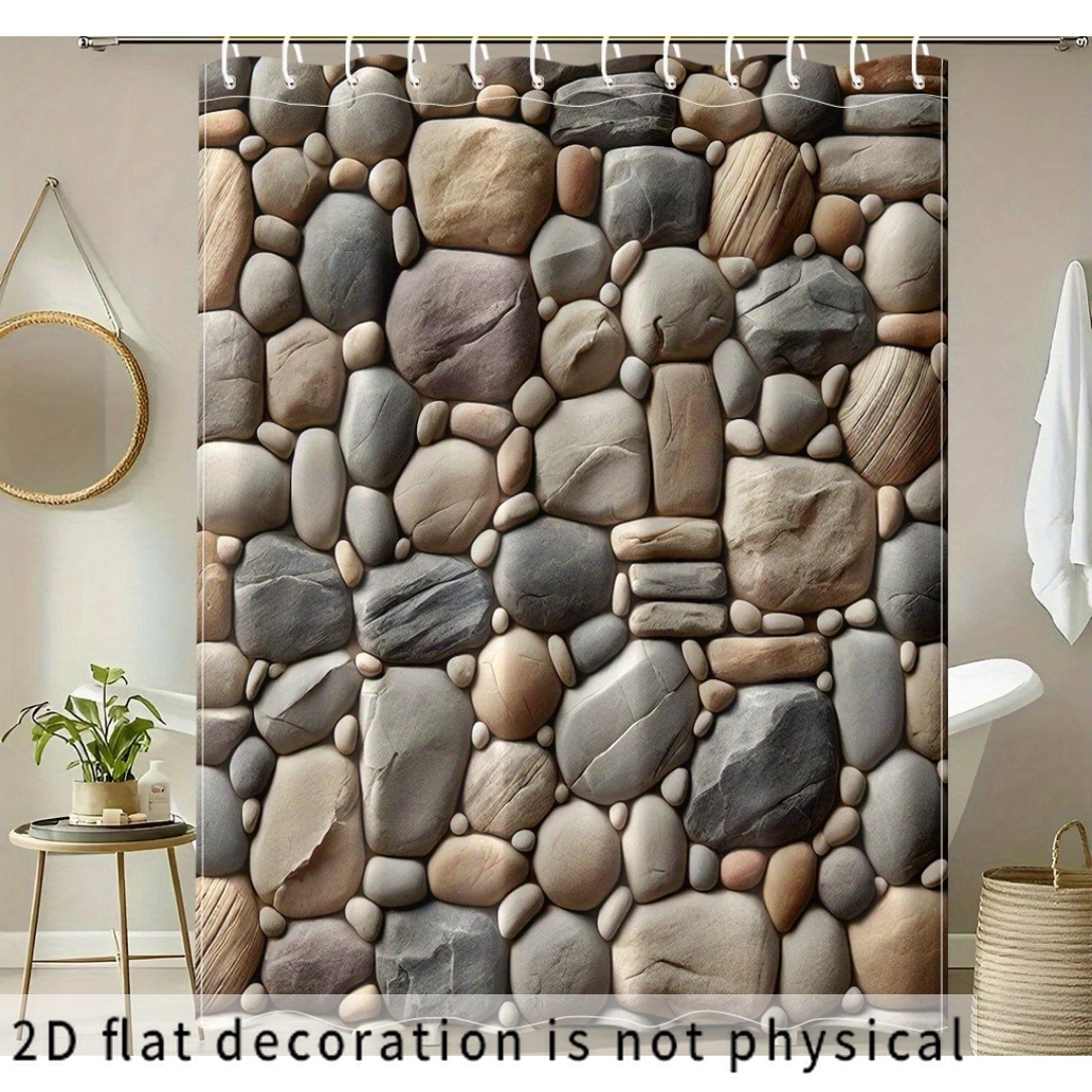 TEMU 2d Flat, 2d Flat, 2d Curtain 1pc, Stone Arrangement Beautiful Pattern Printed Curtain, With Hook, Polyester Fabric, Easy To Clean, For Windows