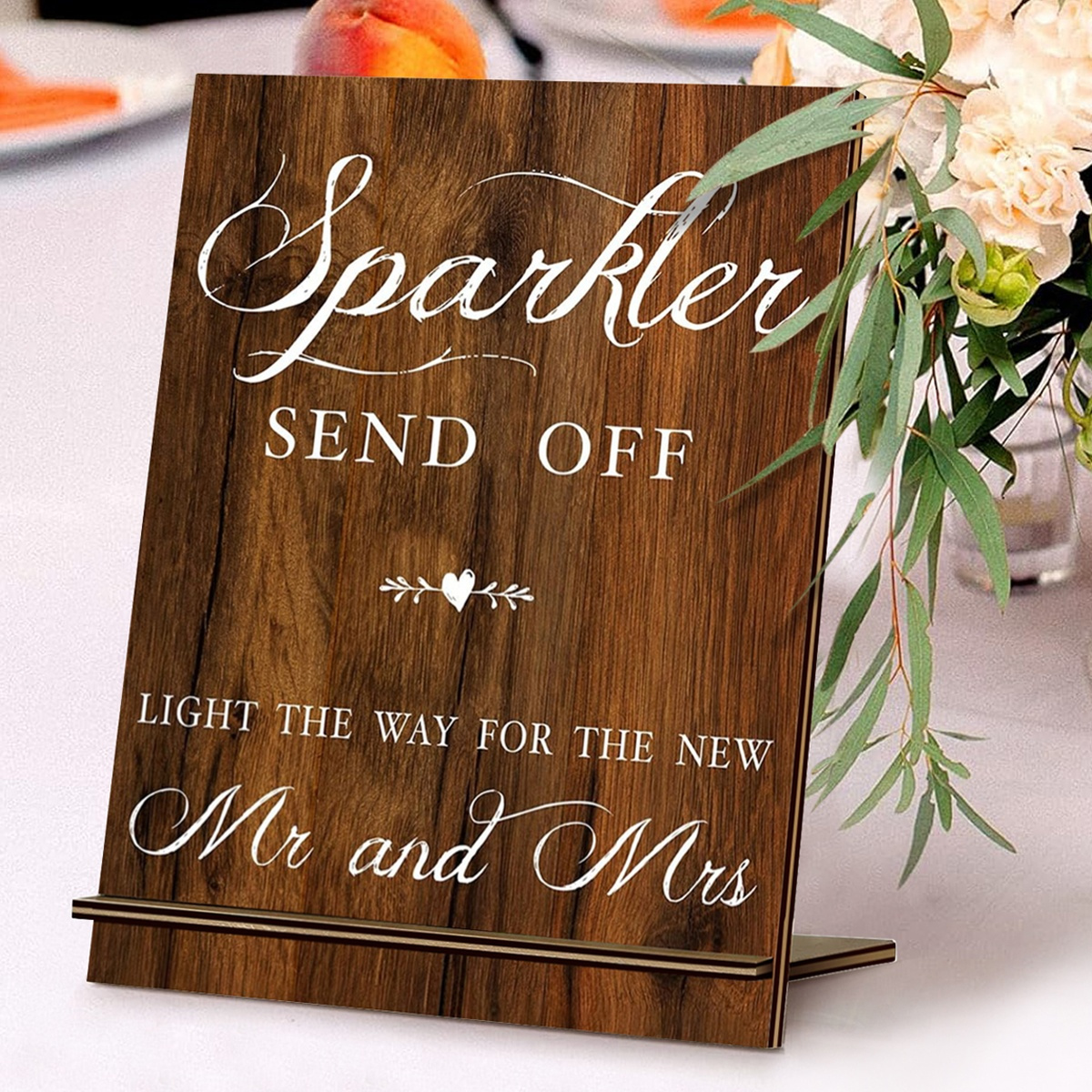 

1pc Rustic Wooden Sign - Manufactured Wood Tabletop Decor For Wedding Party, No Electricity Required