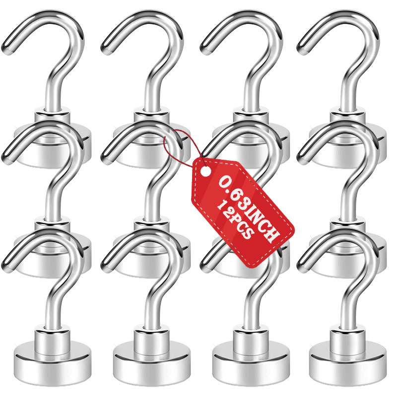 TEMU Magnetic Utility Hooks, Heavy-duty Magnetic Hooks, -plated, Suitable For Kitchen, Garage, Cruise Ship, Workplace, And Office, Etc., 12pcs Set Of