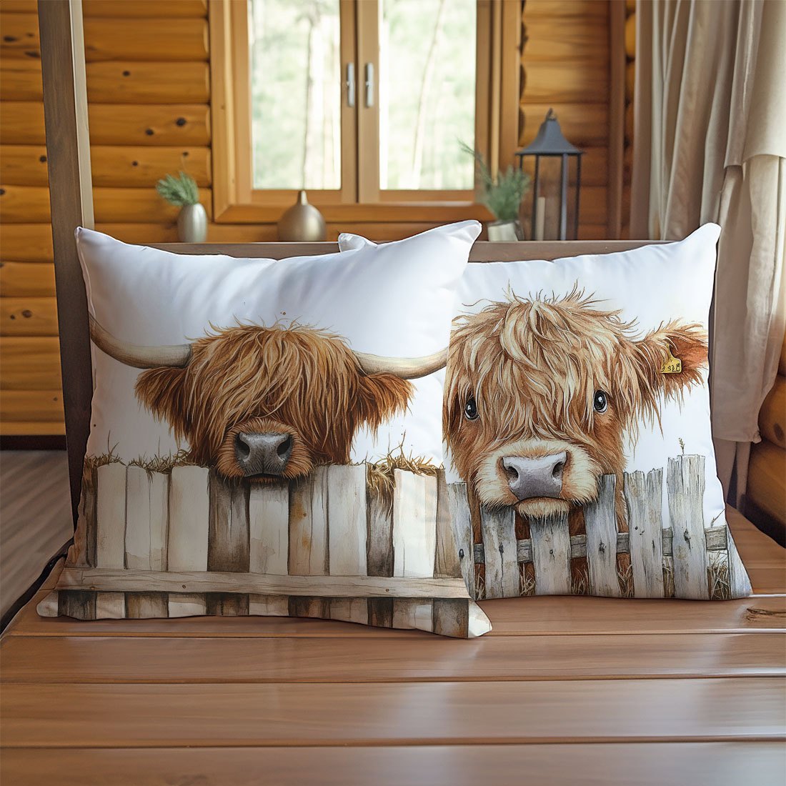 TEMU 2pcs Highland Cow Print Pillowcase, , Polyester Material, Zipper Closure, Machine Washable, Modern Home Decor