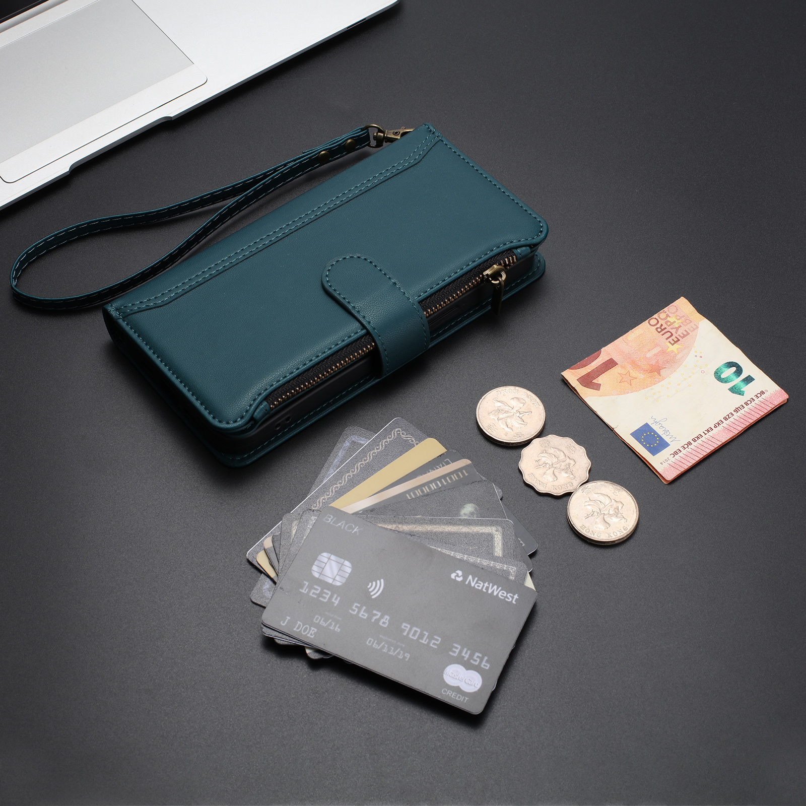 TEMU Phone Case - By Dark Green 9 Card Zipper Faux Leather Case Multi-card Phone -quality Artificial Leather Phone Case Flip Cover With Stand Phone