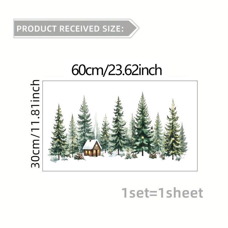 TEMU 2d Flat, 1pc 2d Flat Pattern, Christmas Window Cling Static Cling Sticker, Window Decal, Glass Decal, Window Applique, Cabin Snow Scene Static