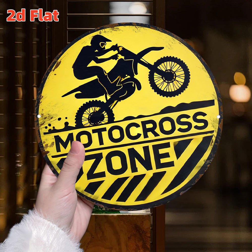 TEMU Décoration Murale Panneau Moto Tout-Terrain 2D Plat - Design de Motard Vintage Adapté aux Amateurs de Sports Extrêmes, Décoration Artificielle