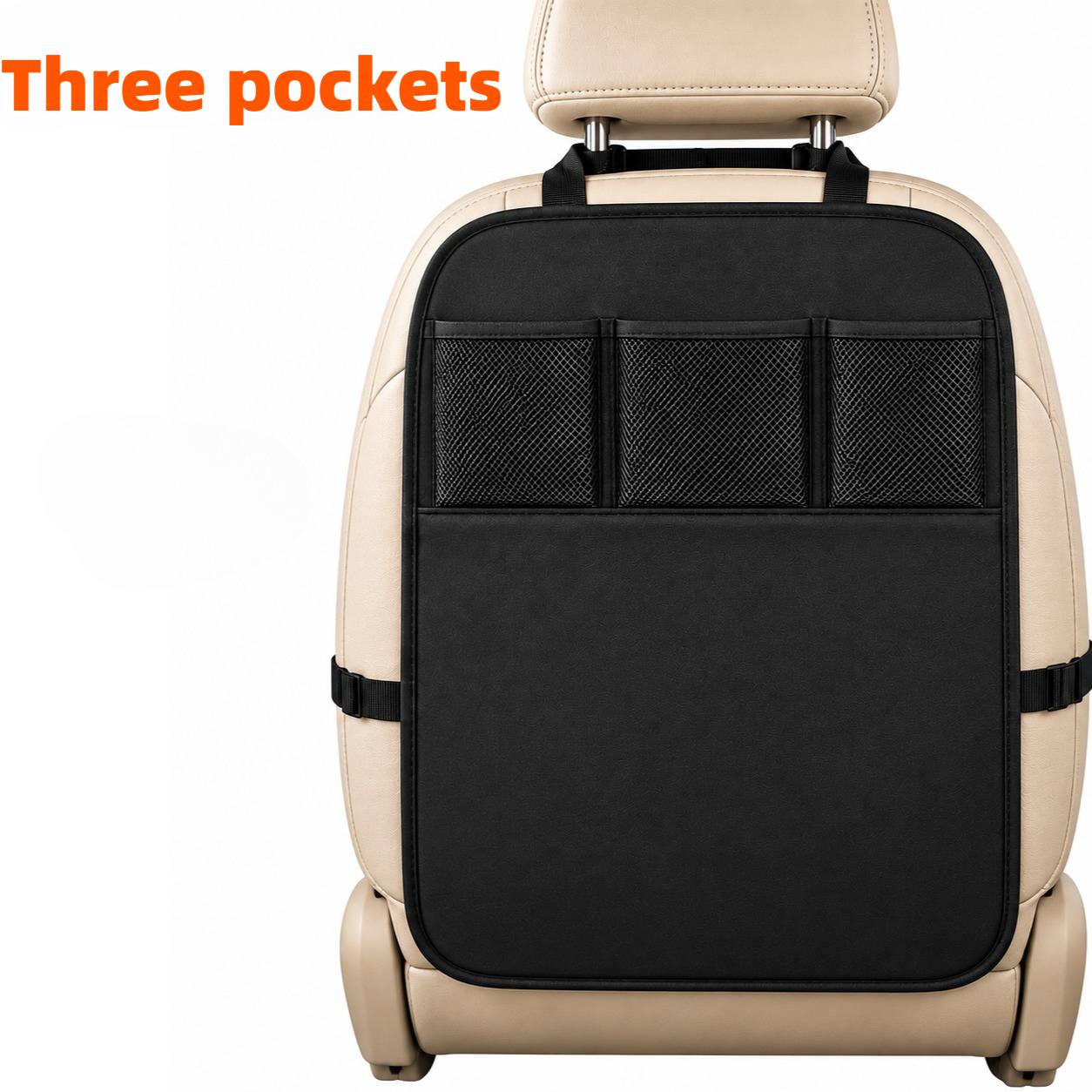 TEMU 1pc Durable Polyester Car Seat Back Protector With Mesh Storage Pockets - Easy To Clean, Fits Various Vehicles, Ideal For Organizing Snacks And