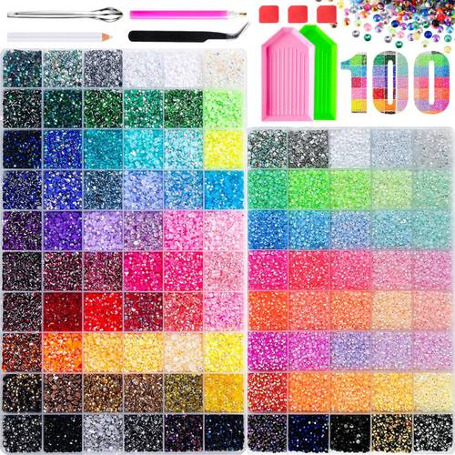 item picture 100 grids flatback jelly rhinestones with pick up pen bedazzling kit tray and tweezers multi color for nail art tumbler phone case bag hat craft decorations
