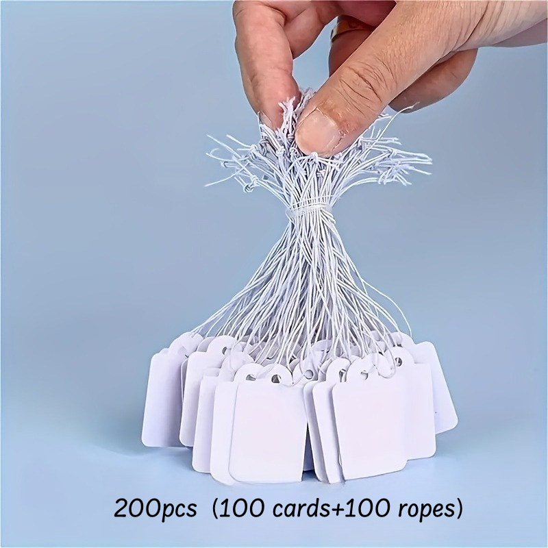 TEMU 100 Cartes + 100 Cordons, Étiquette de Prix, Facile à Écrire, Autocollant de Prix Vierge Produits Polyvalents, Étiquette Cadeau Étiquette en
