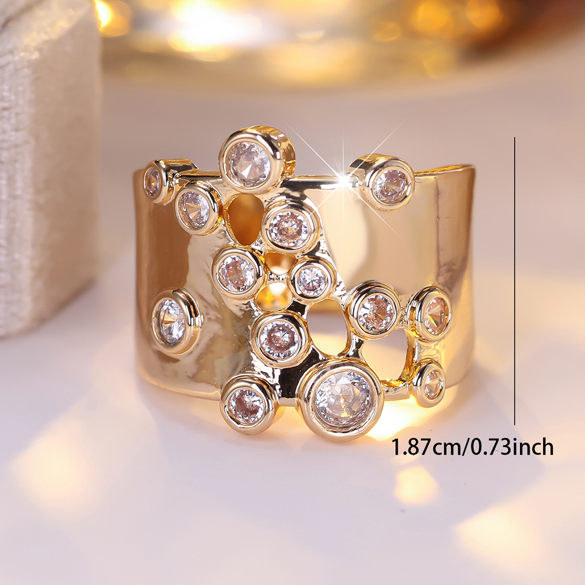 Personalized Geometric Ring Inlaid with White Synthetic Zircon