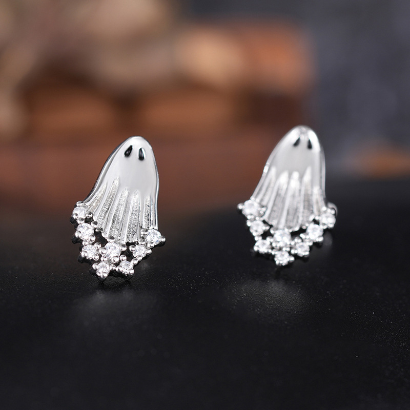 TEMU Stud Earrings 925 Sterling Silver Halloween Ghost Cute For Women Party Jewelry