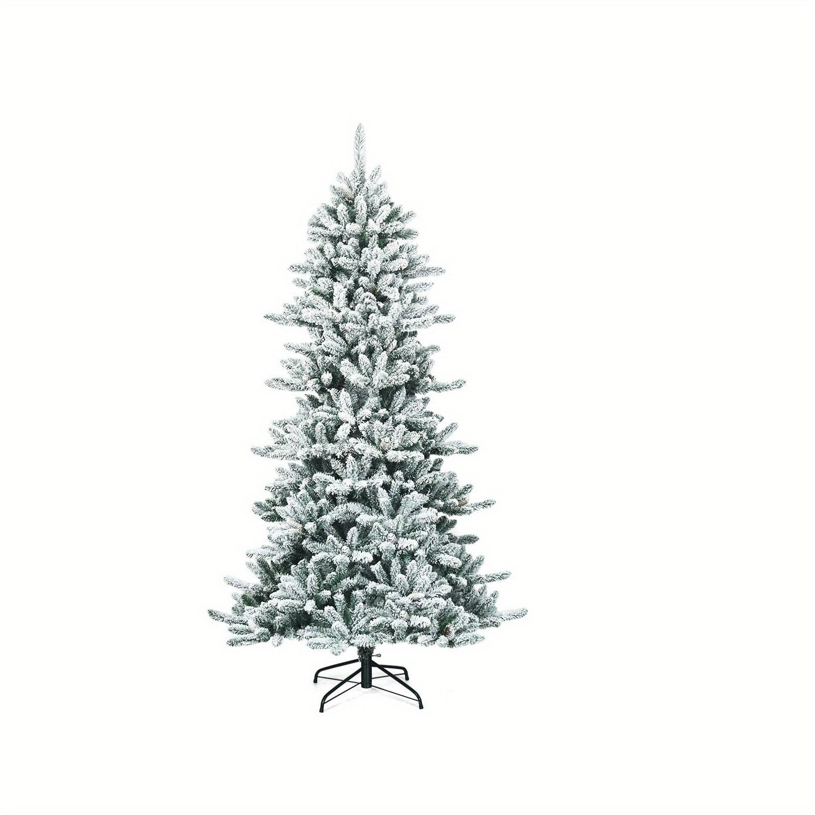 Image of High-quality Artificial Christmas Tree With A Hinged Design, Generously Covered In Snow, Featuring A And A Shape, With Decorative Pine Cones
