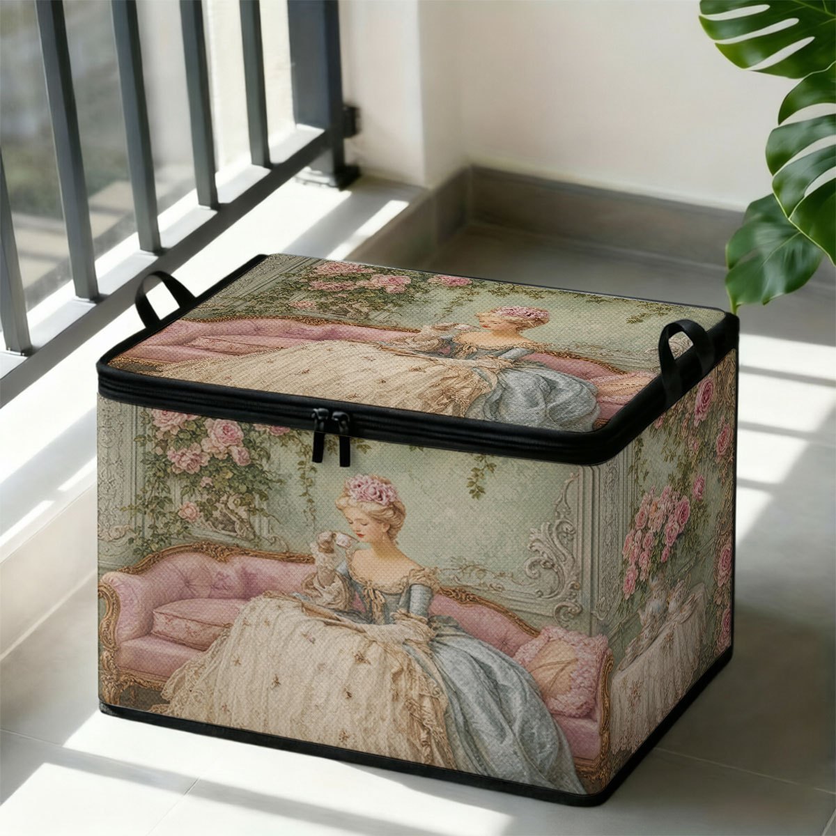TEMU 1pc - Large-capacity Storage Box With An Elegant And Luxurious Vintage Lady , Featuring A Sturdy And Durable Zipper. Portable And Foldable,