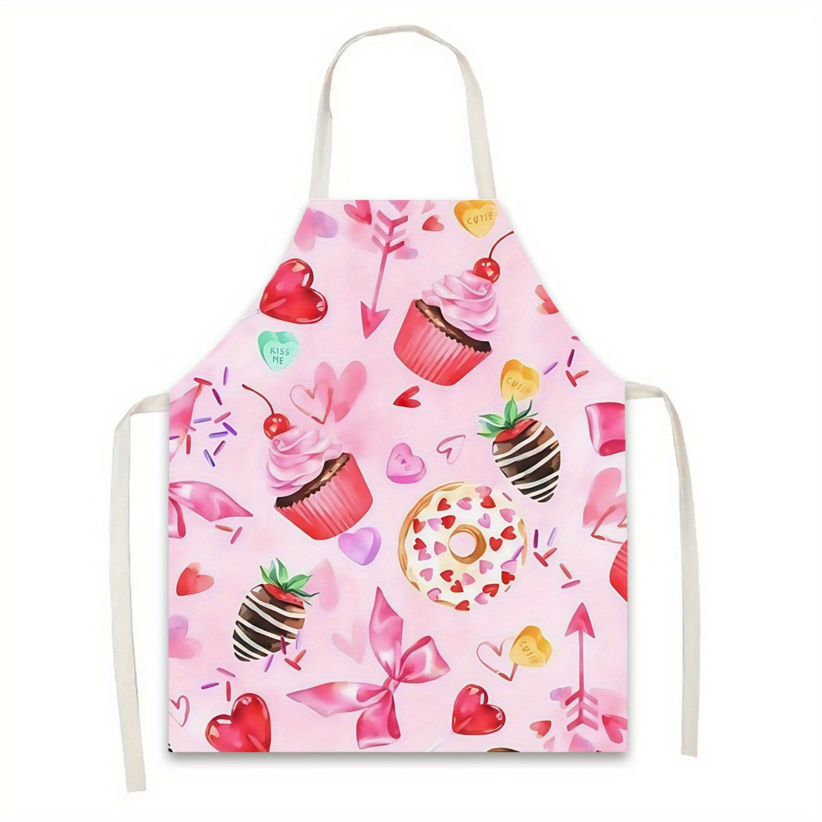TEMU 1pc Pink Dessert Apron, Hand-painted Cooking And Gardening Apron, Waiter Apron, Kitchen Decor Item, Holiday Gift