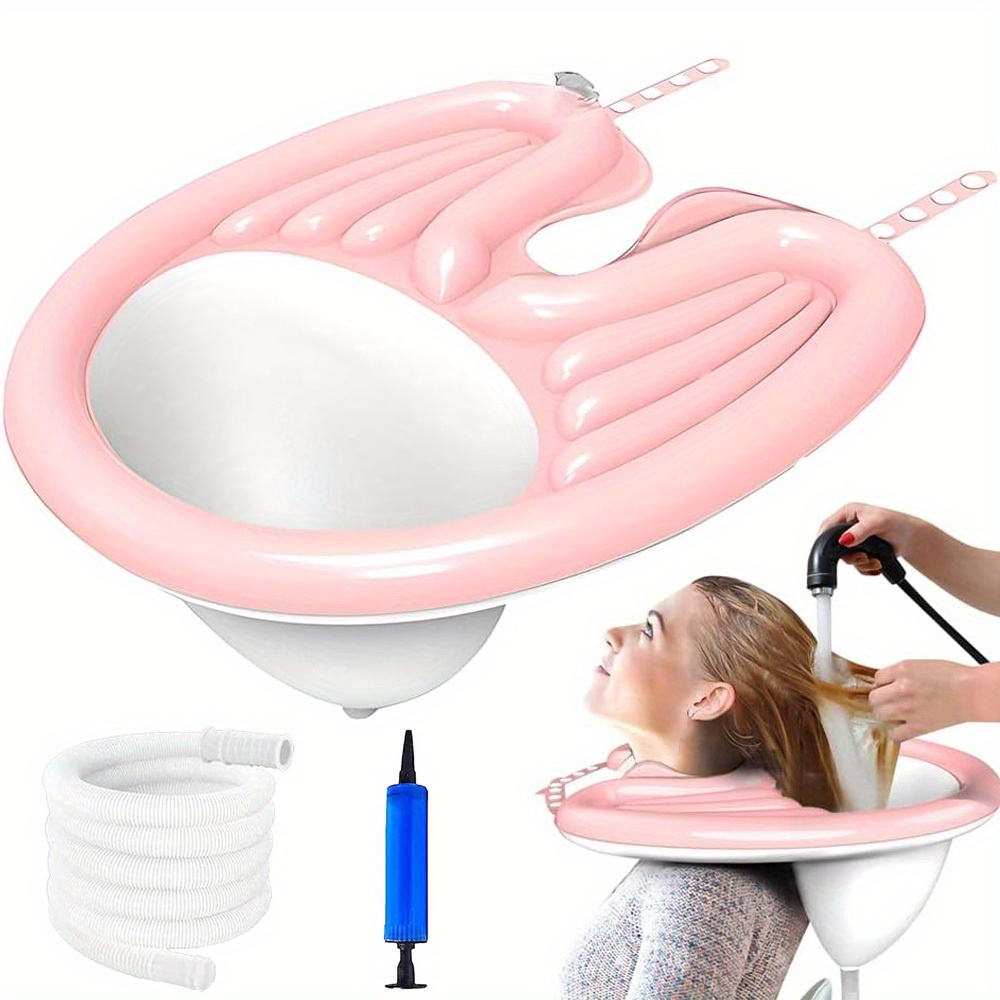 Image of Inflatable Hair Washing Basin With Neck Fit Movable Head Pillow Shampoo Basin For Elderly Disabled Injured Bedridden