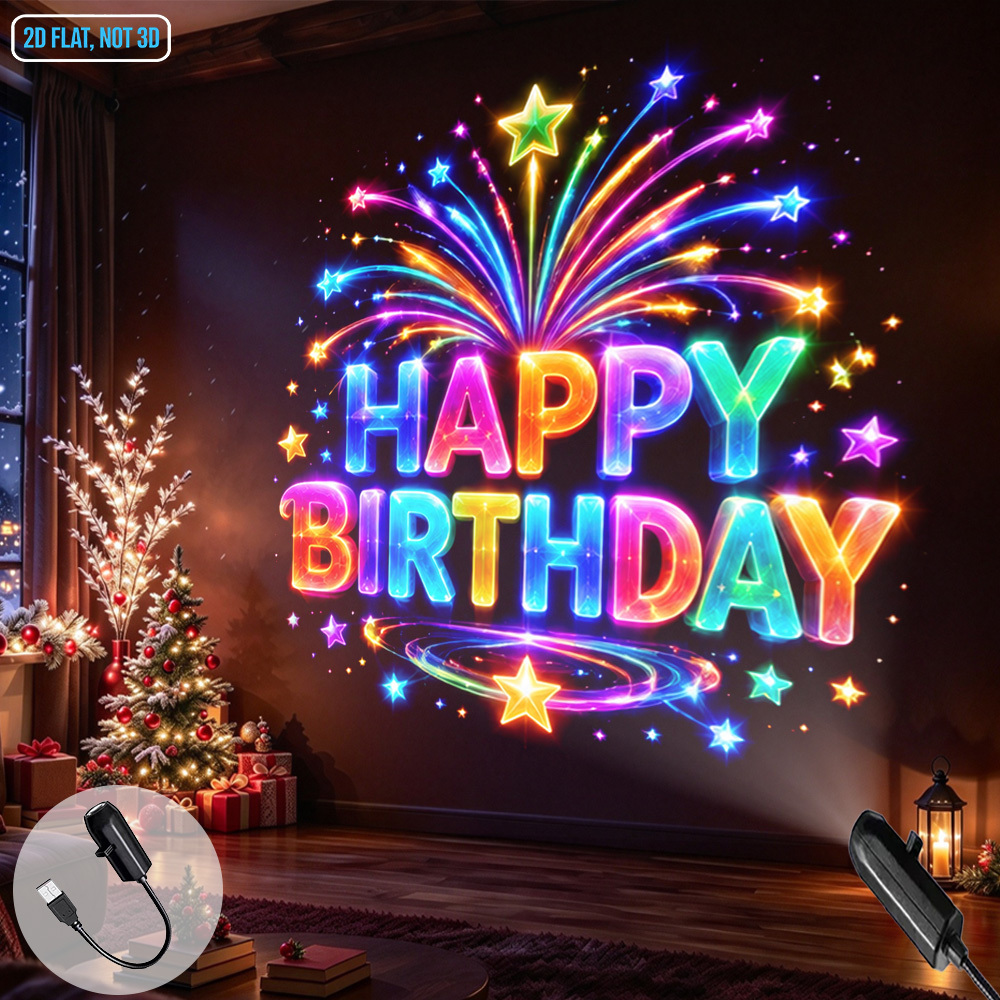 TEMU Portable Led Projector Night Light Usb Powered Birthday Celebration Happy Birthday Pattern Ambient Decor Projection Lamp For Party Home Birthday