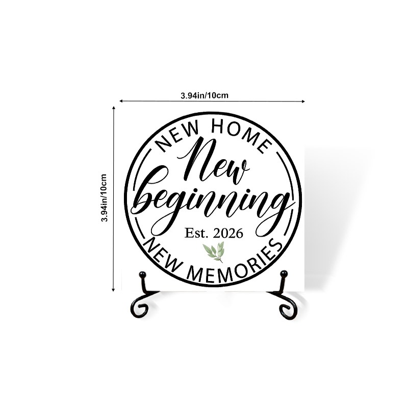 TEMU 2d Flat, 2d Flat New Beginning Wooden Decor Plaque, 10x10cm Artificial Wood Sign With New Memoirs & Est. 2026 Lettering, Green Leaf Accent