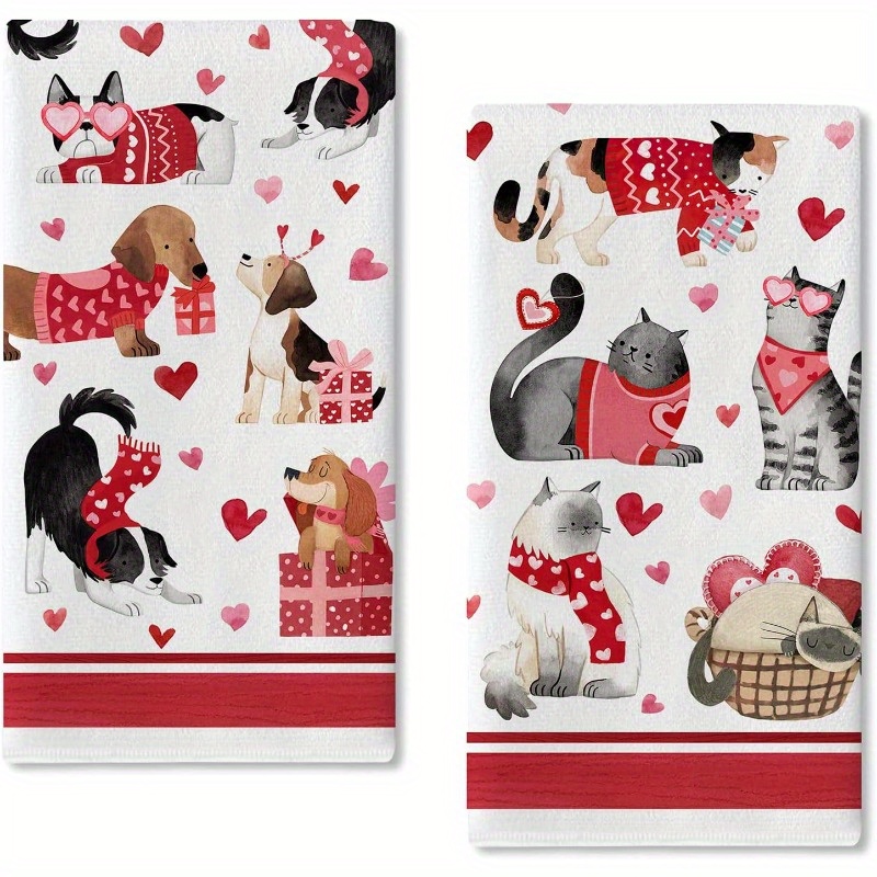 

2-pack Valentine's Day Kitchen Towels, 18x26 Inch, Polyester, Super Soft, Machine Washable, Theme, Woven, Oblong Shape, Reusable For Cooking, Baking, Drying -