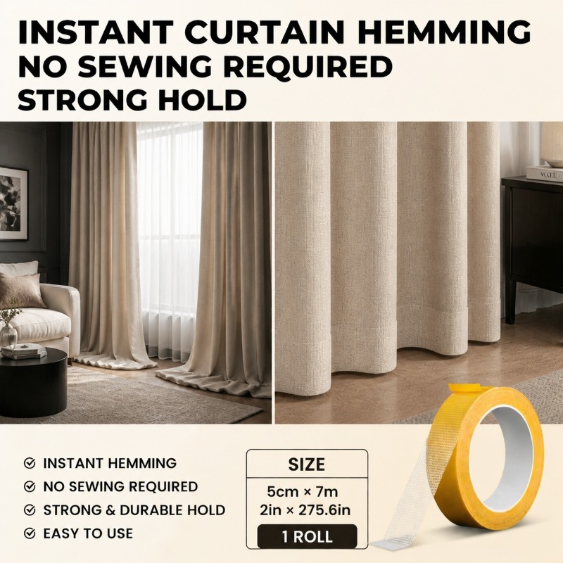 TEMU 1 Roll Of Extra-long, Extra-wide 393.7inch Heavy-duty Curtain Shortening Tape. Heavy-duty Adhesive, Conveniently Packaged In A Roll. Seamless,