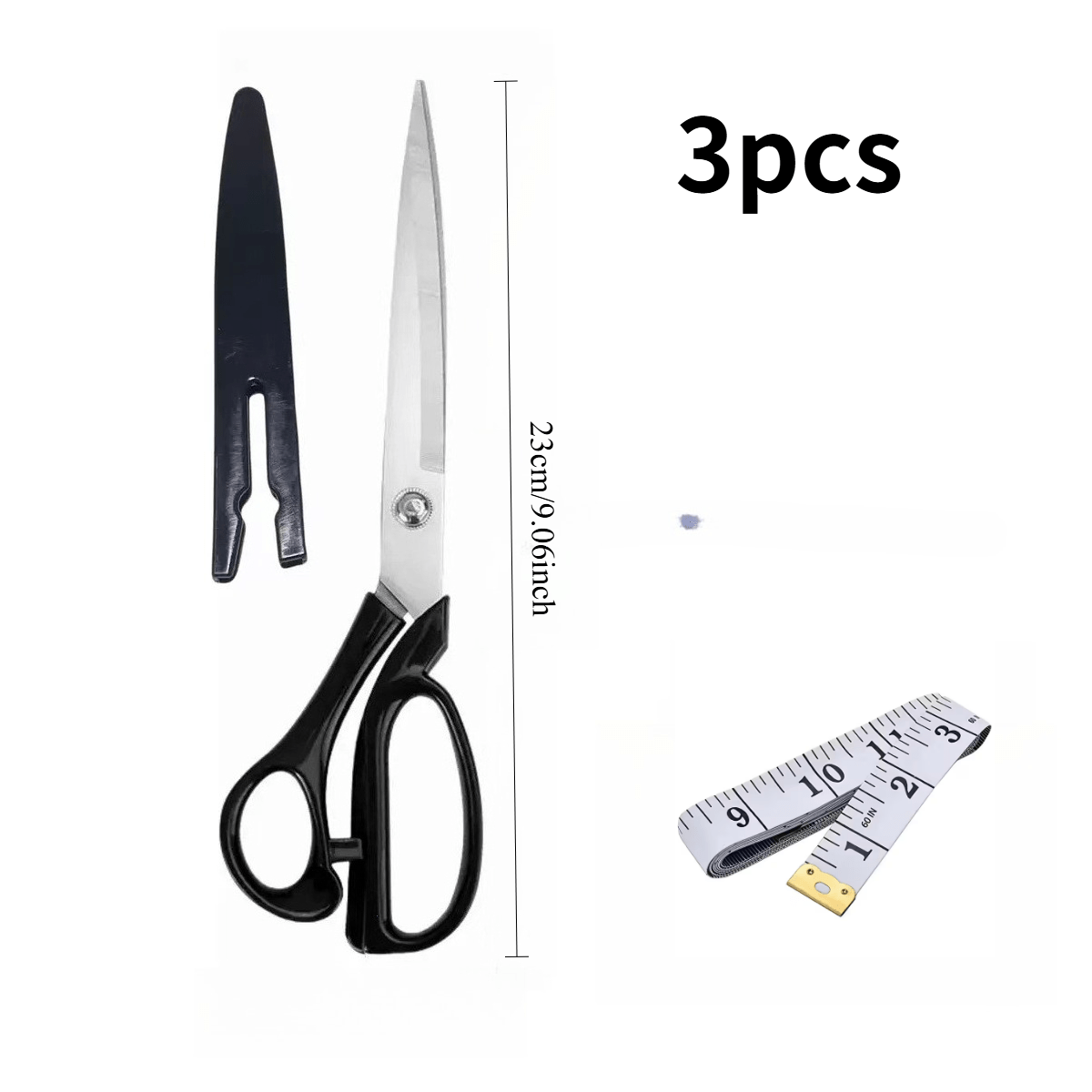 TEMU 3pcs Professional Tailor Scissors Set With Protective Sheath And Measuring Tape, Sharp And Durable Fabric Sewing Scissors, Suitable For Cutting