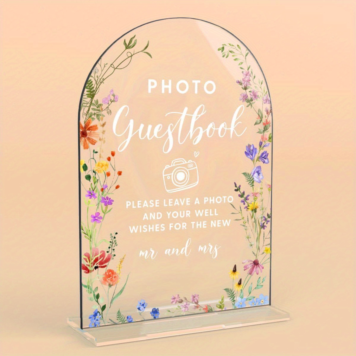 TEMU 2d Flat - [2d Flat] 3.94x5.91 Inches, An Elegant Floral Guestbook And Photo Display For Weddings - A Transparent Acrylic Tabletop Sign Featuring