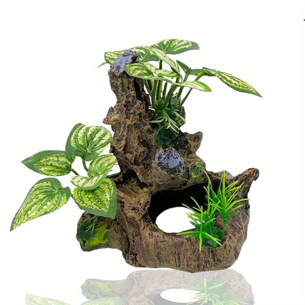 1pc Resin Cave Decorations Plastic Leaf Pad Big Sunken Wood Hideout House Fish Tank