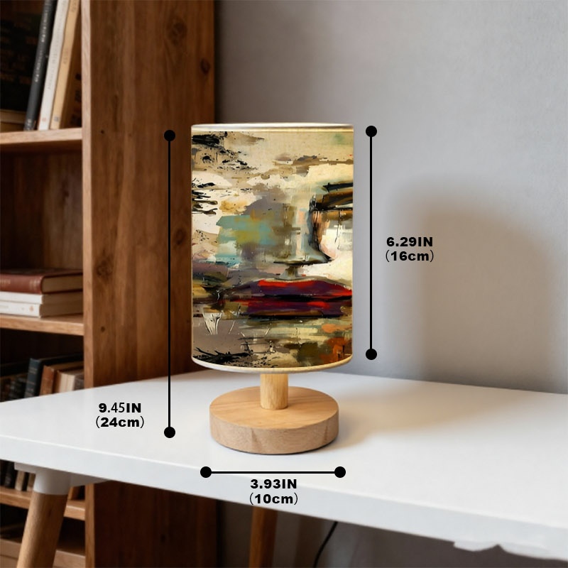 Surreal Abstract Face Full-Print Wooden Desk Lamp