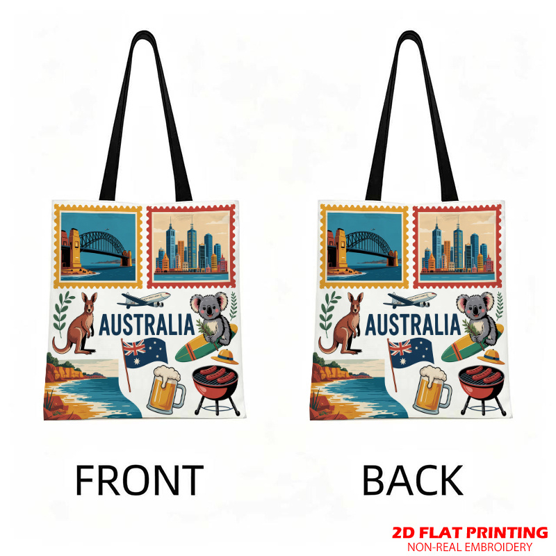 TEMU 2d Printed Single Australian Iconic Tote Bag Printed Tote Bag For Casual Travel, Beach Use, Large Capacity, Reusable Shoulder Shopping Bag For