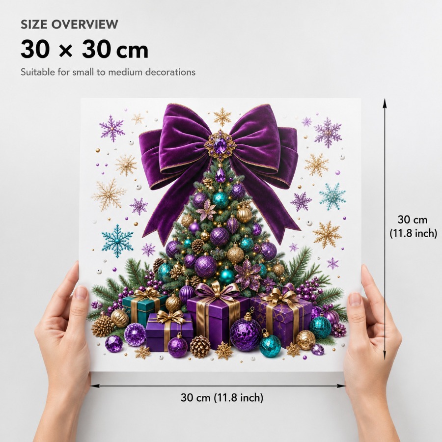 TEMU 1 stuk paarse kerststatische raamsticker, voor het versieren van kerstbomen, paarse fluwelen strikken, cadeaupapier, glanzende ornamenten en