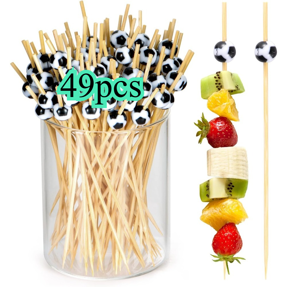Set Of 49 Soccer-themed Toothpicks, Measuring 4.7 Inches, Perfect For Cocktail Garnishes And For Party Decor, Featuring Long Bamboo Skewers Ideal For Holiday And Birthday Celebrations