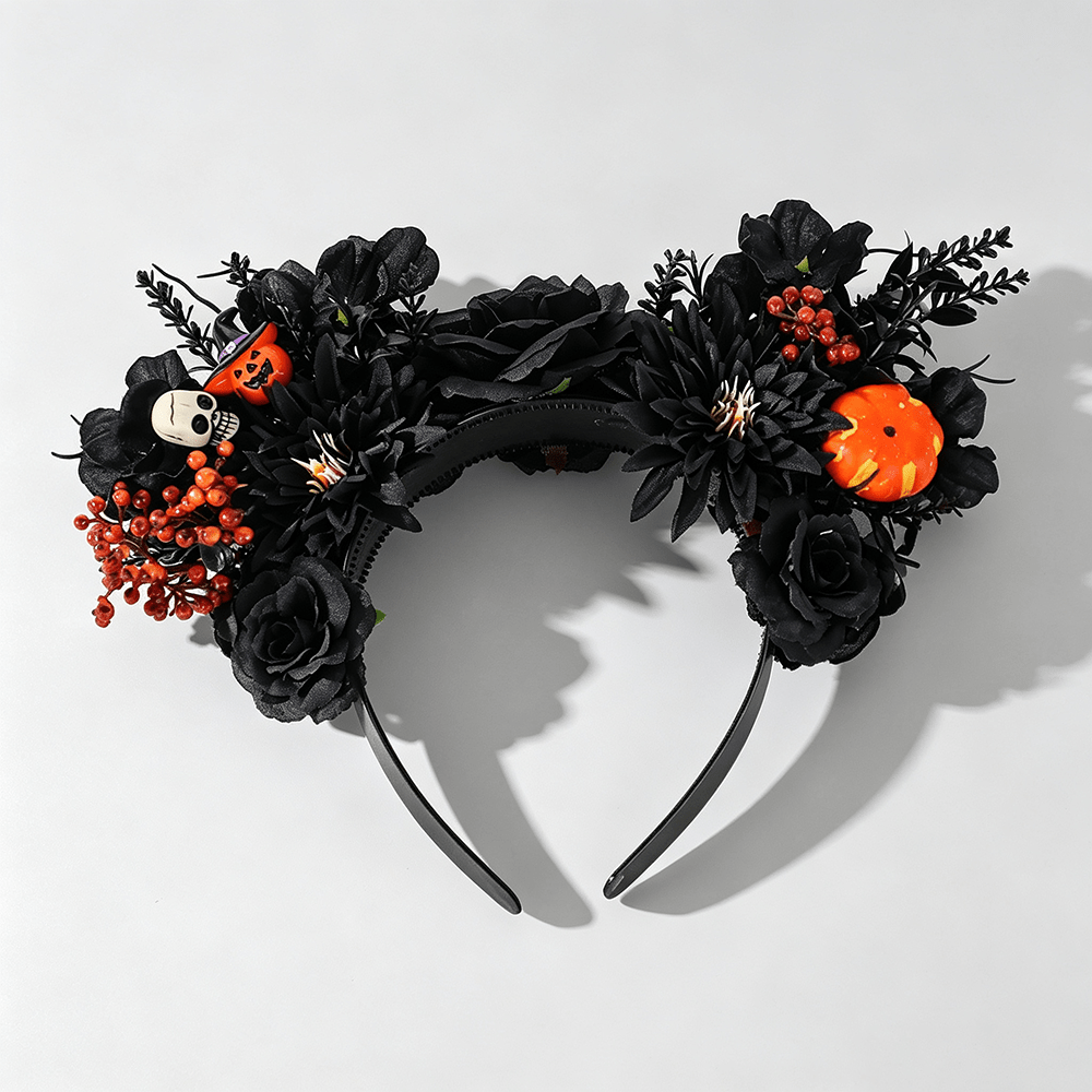 TEMU 1pc Black Rose Pumpkin Skull Halloween Women's Costume Headband, Festive Gothic Style, Suitable For Halloween Parties And Bride Makeup, Dark