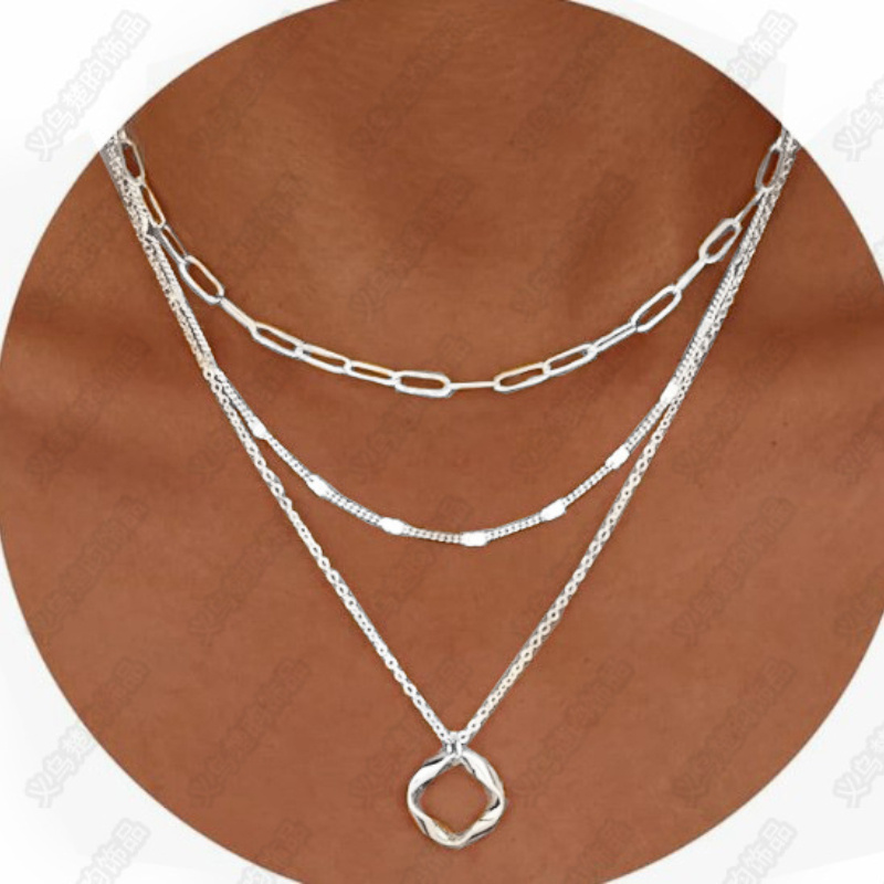 TEMU Luxury Y2k Golden Plated Ring Pendant Necklace, Stackable Chain For Women, Versatile For Daily And Party Occasions, Perfect Valentine's Day Gift