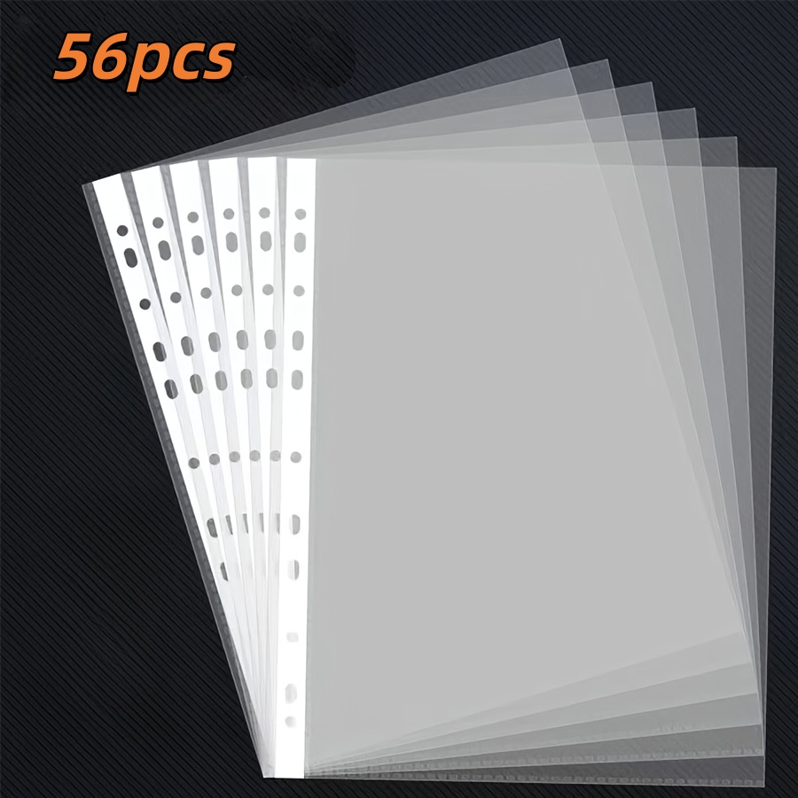 TEMU Lot de 56 chemises de classement A4 en plastique, pochettes à feuilles mobiles transparentes, inserts à 11 trous pour feuilles blanches,