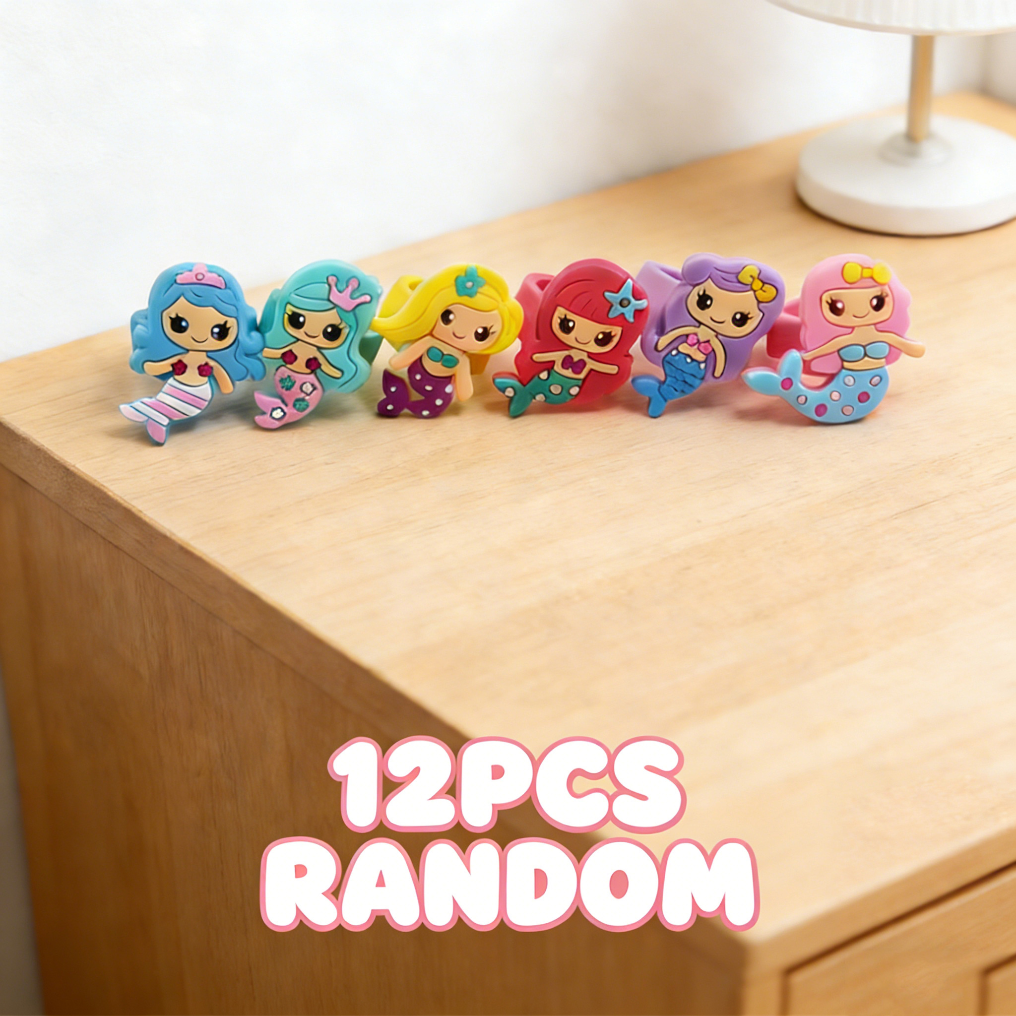 TEMU Lot de 12 bagues sirène, parfaites pour de fête pour enfants, les lots de récompenses de classe, les garnitures de panier de Pâques, les jouets