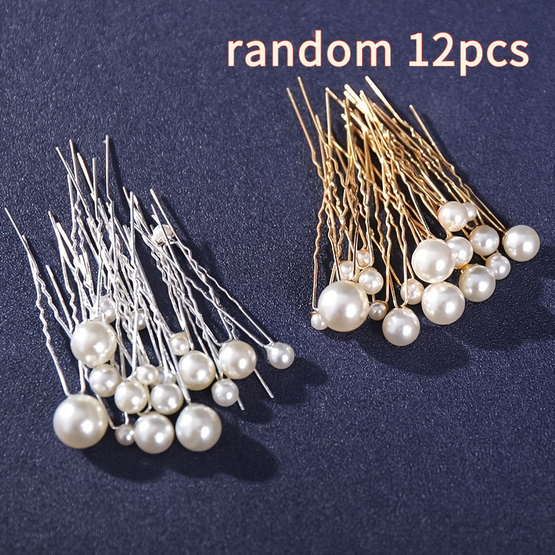 Random Size Pearl Fork Bridal Headpiece with U-Clip