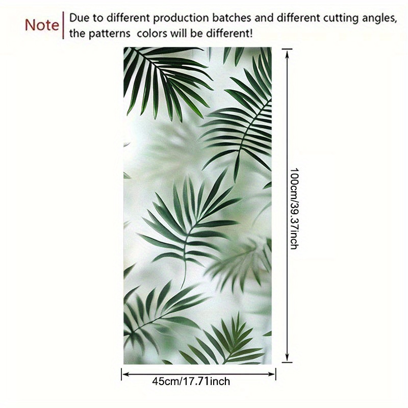 TEMU 1pc, White Green Leaf 2d/flat Electrostatic Frosted Window Sticker For Glass Doors And Windows, Double-sided Visual Effect, Removable Pvc,