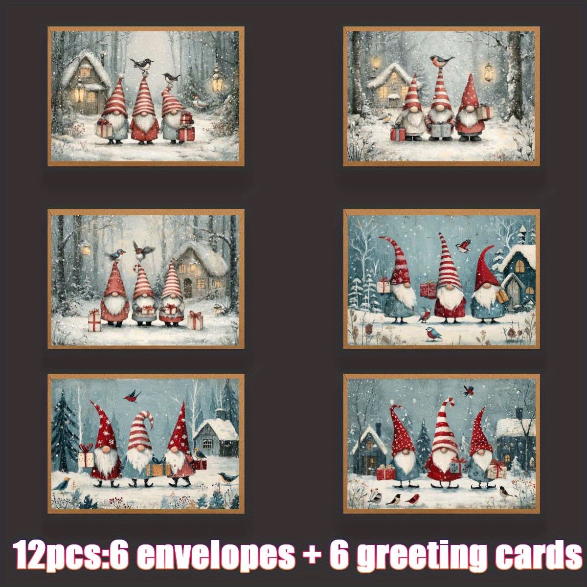 TEMU 1 set/12 st/24 st kerstwenskaarten, , huisje, sneeuwtafereel ontwerp - inclusief enveloppen, gevouwen formaat 9*13cm/3.54*5.11in, uitgevouwen