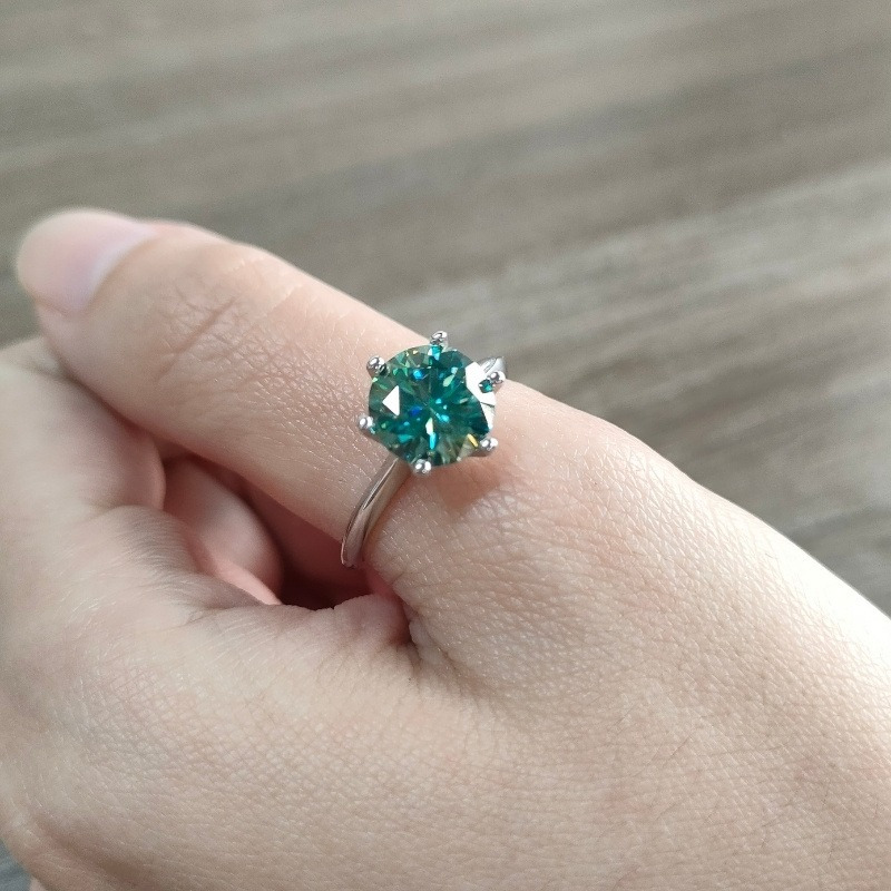 Women's 1/2/3 Carat Turquoise Synthetic Moissanite Ring in 925 Silver