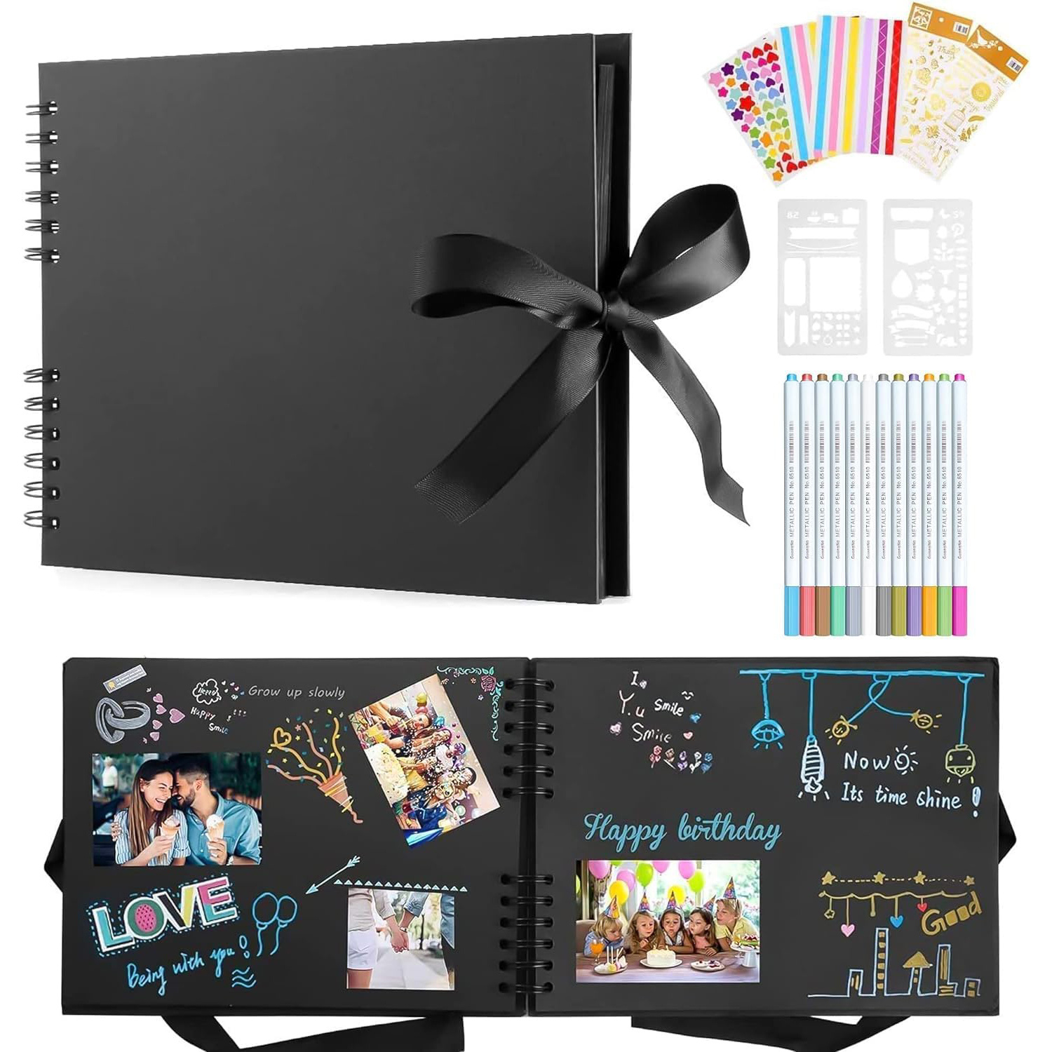 

Kokay 80-page Photo Album With 12 Metallic Pens & 8 Stickers, Holds 420 Photos, Diy Memory Book For Writing, Drawing, And Memory Preservation, Plastic, Rectangle, Color