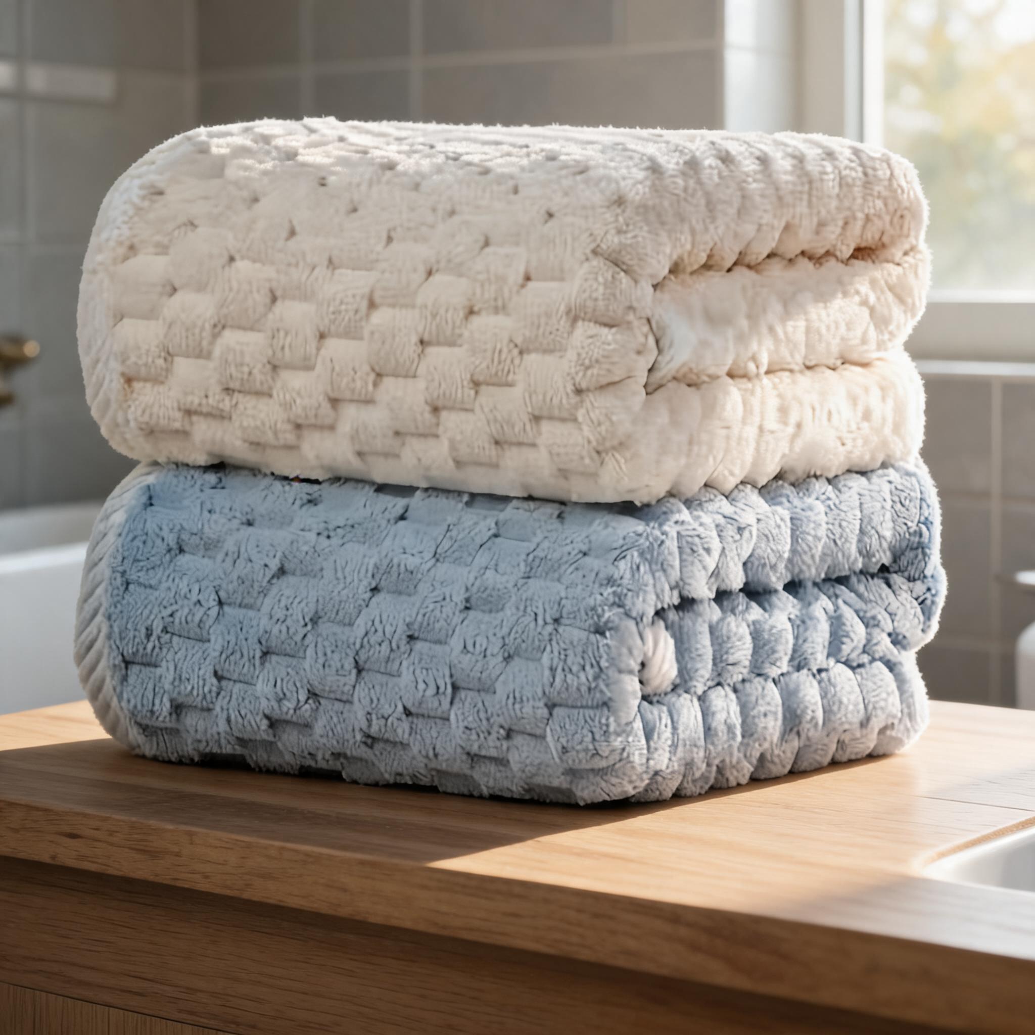 TEMU 2pcs 70x140cm Super Velvet Bath Towel, Diamond Check Design, Highly Absorbent Waffle Weave Shower Towel, Fluffy And Lightweight Bathroom Travel
