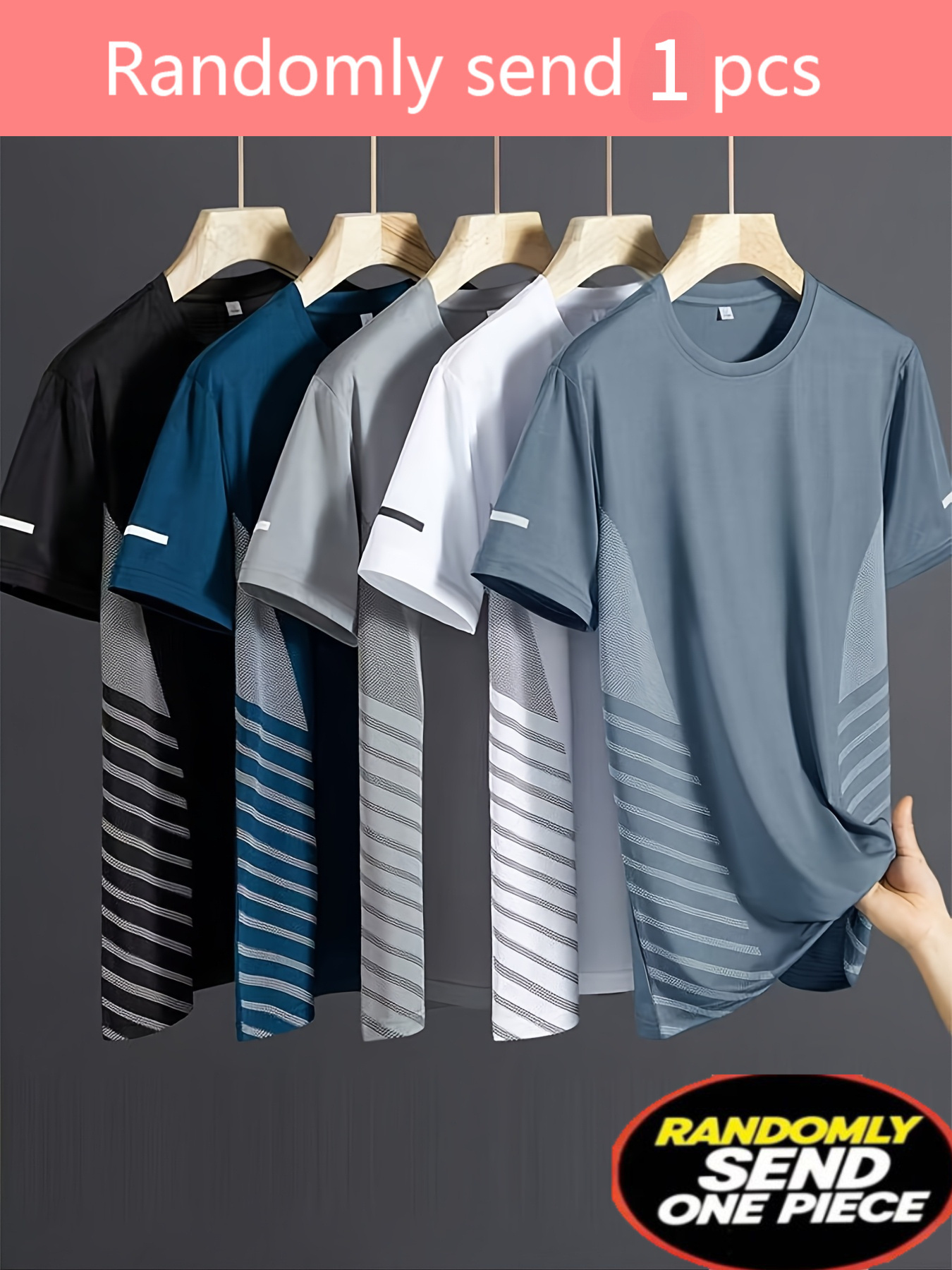 mens quick drying t shirts 4 pc striped   breathable sports short sleeve tops lightweight sweat absorbing training t shirts casual loose fitting daily wear random style mens clothing 1pc    