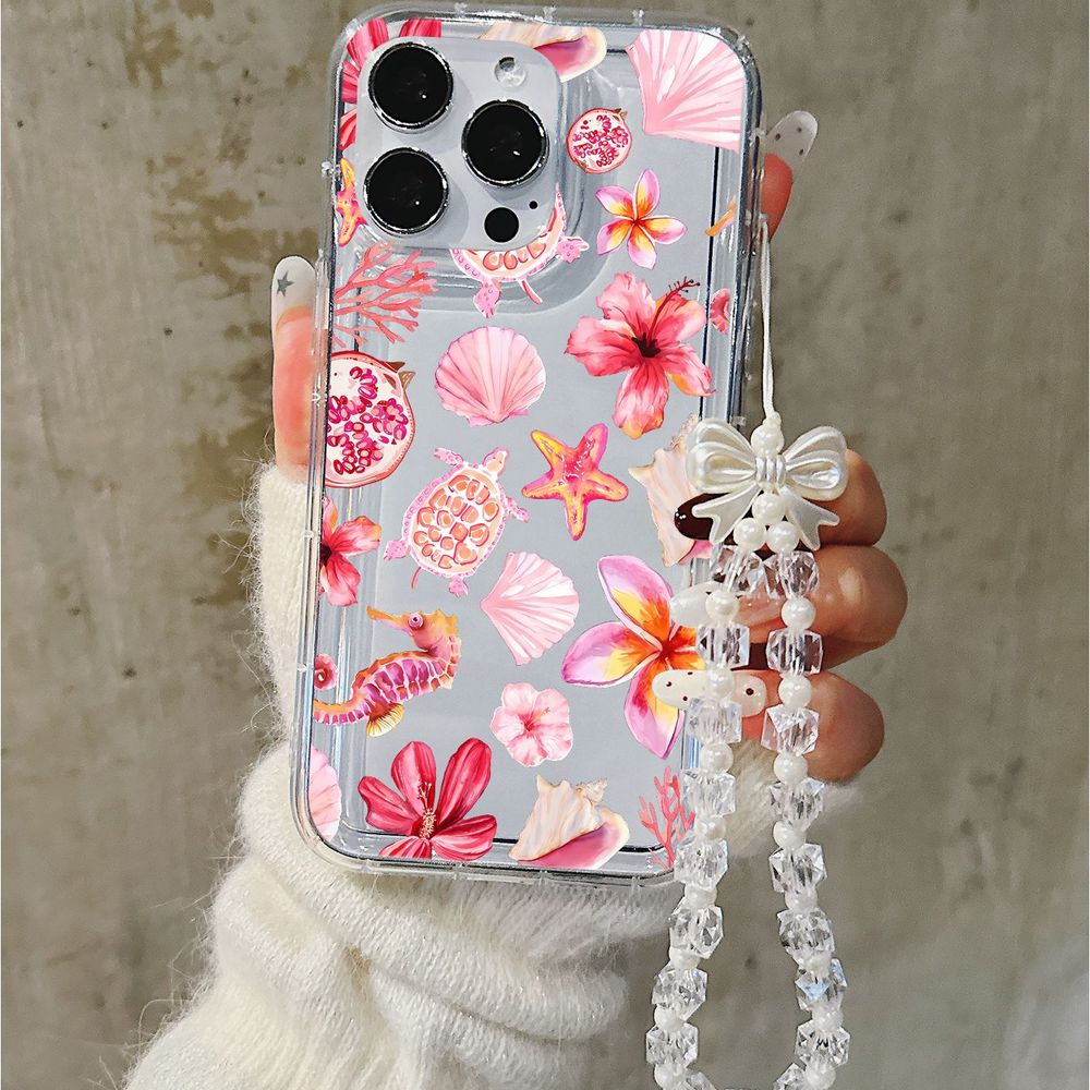 TEMU Coque de téléphone : Coque 2D avec fleur d'hibiscus et , avec lanière à nœud, housse de -chute et -, convient pour iPhone 11-17 Pro Max,
