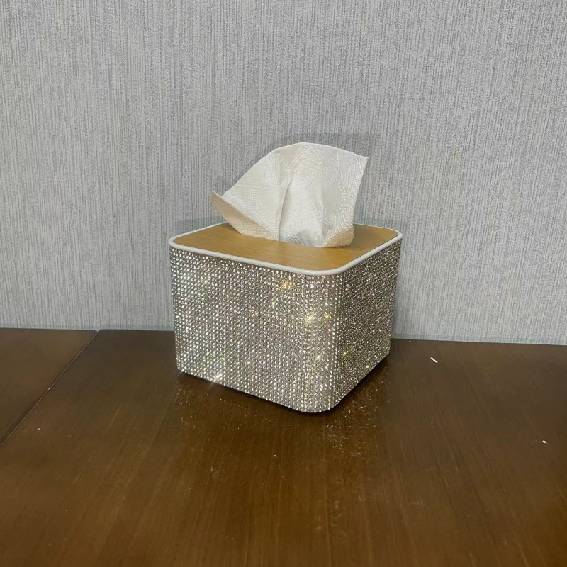 1pc handmade sparkling tissue box holder with glittering diamonds square plastic countertop organizer for bathroom kitchen or living room elegant tabletop storage for tissues napkins and more bathroom tissue holder decorative storage glittering   Product details 3