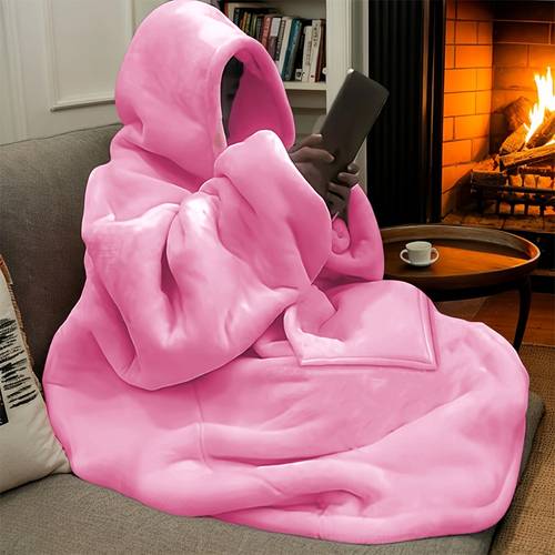 soft hoodie blanket with hood and kangaroo pocket warm reversible wearable blanket cozy tv blanket for home office outdoor wearable blanket
