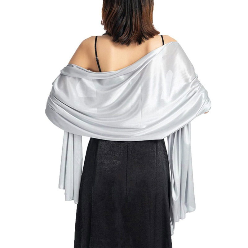 Image of Satin Shawl Wedding Decor Evening Dress Scarf Ladies Bridal Party Elegant Soft Cloth Shawl
