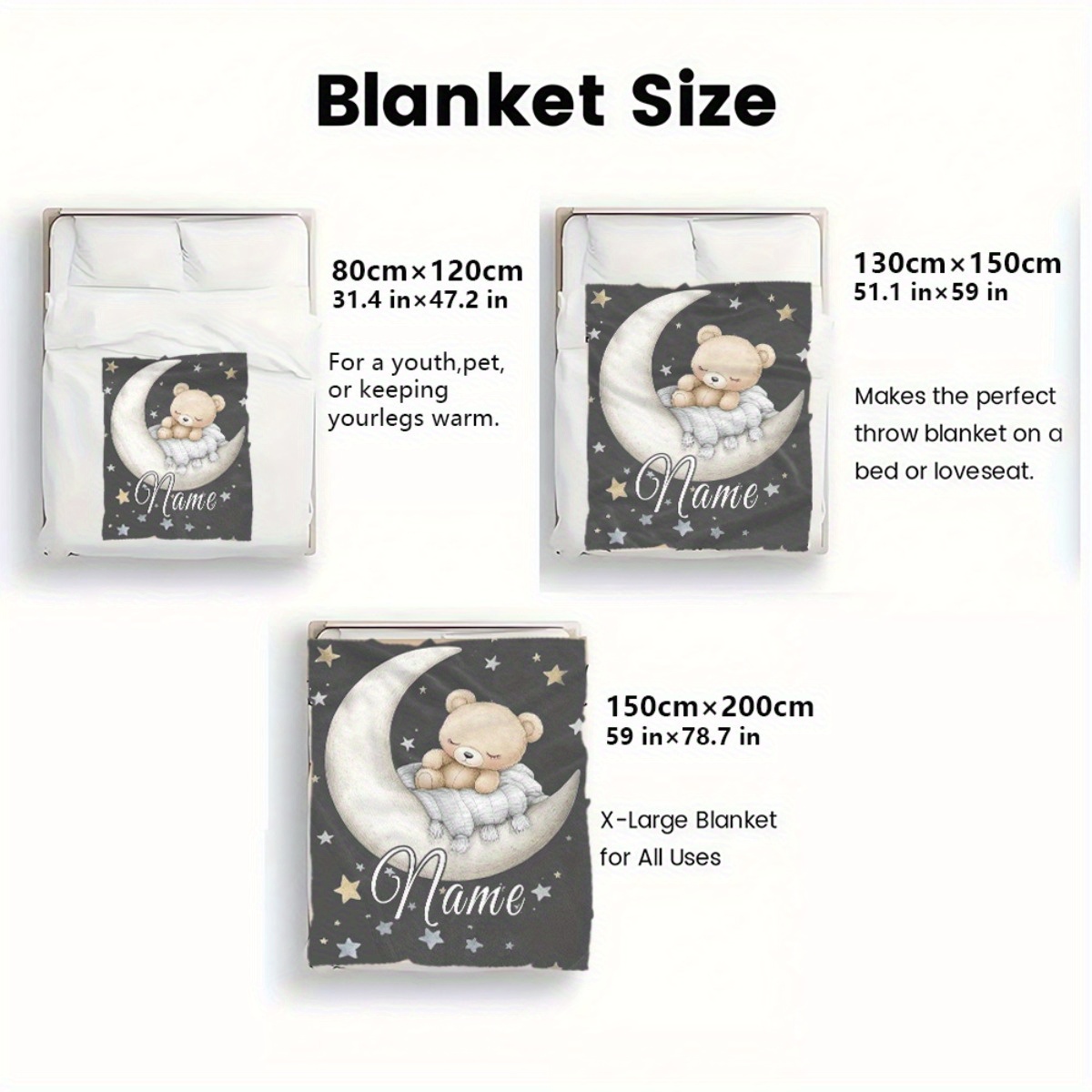 Personalized Bear Moon Portable Blanket, Lightweight Throw