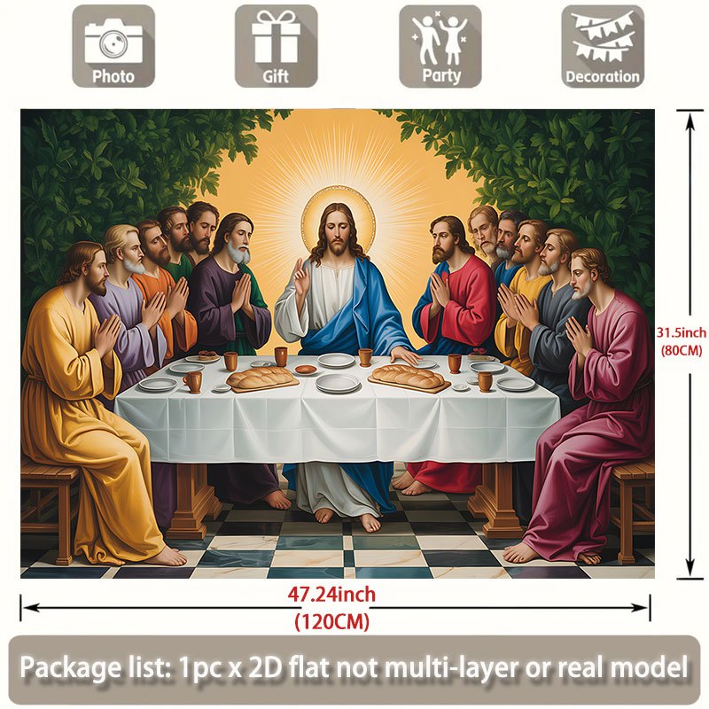 TEMU 2d Flat, 2d Flat Banner 1pc, Last Supper Scene, For Events, Wedding, Birthday Party, Coming-of-age, Ceremony, Christmas, Thanksgiving, ,