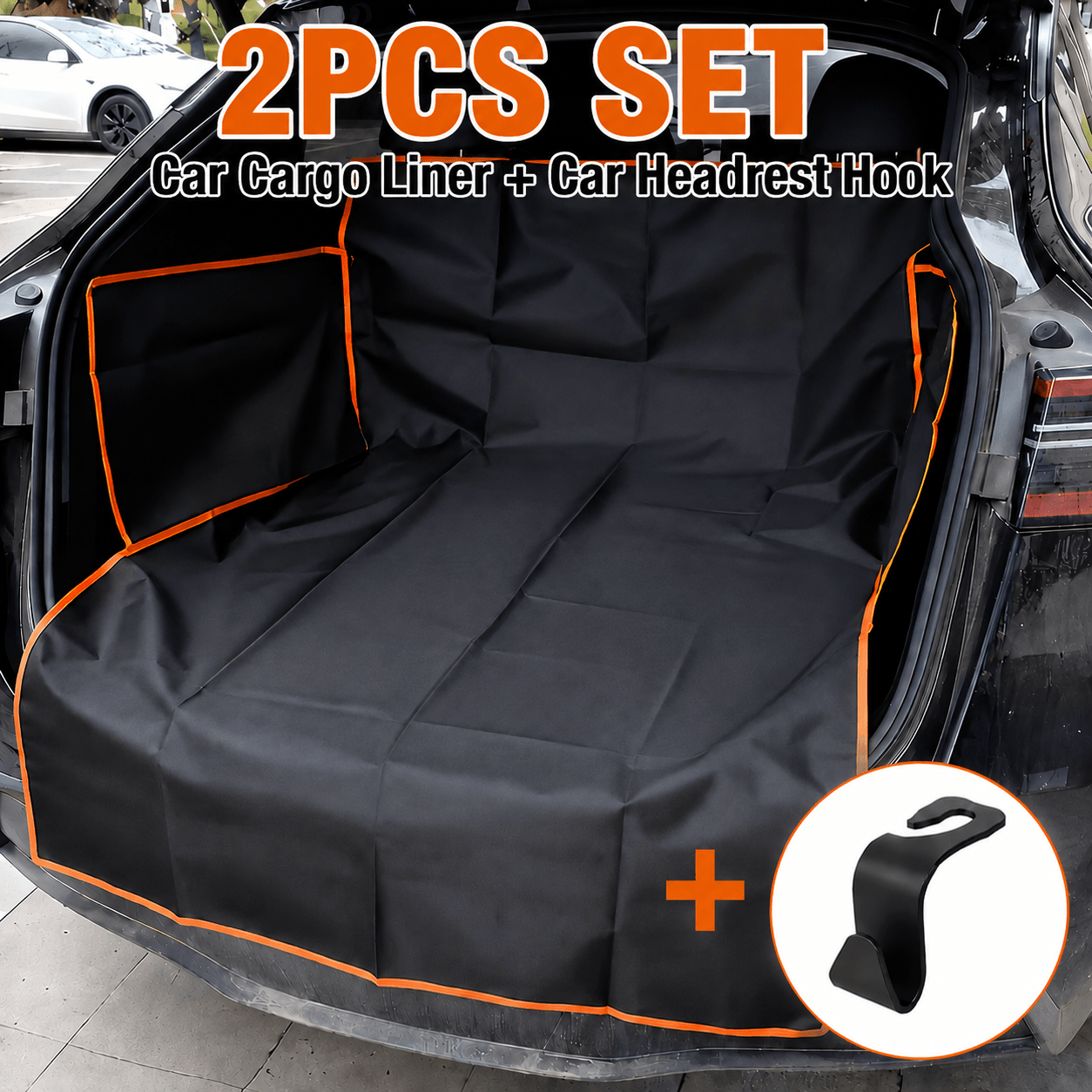 TEMU 2pcs Set: Black Car Trunk Protective Mat   Car Hook Set, Durable, Retractable, And Wear-resistant Vehicle Pet Mat, Essential For Pet Travel,